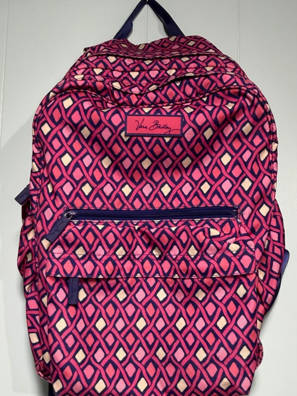 Vera Bradley Pink Geometric Print Backpack with Navy Trim